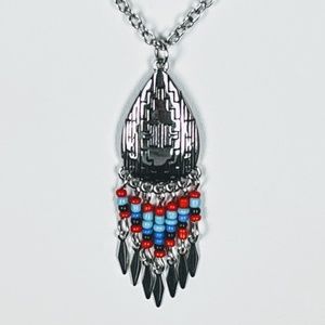 Native American Style Beaded Dreamcatcher Design Silver Pendant Necklace